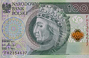 Obverse of 100 polish zloty banknote