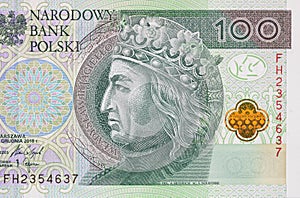 Obverse of 100 polish zloty banknote