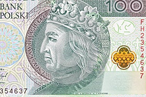 Obverse of 100 polish zloty banknote