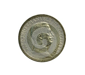 Obverse of 2 Lira coin made by Italy in 1914