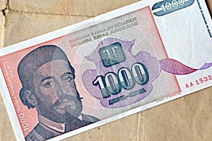 Obverse of 50.00 dinars paper banknote issued by Yugoslavia