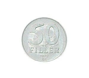 Obverse of 50 Fillers coin made by Hungary in 1979