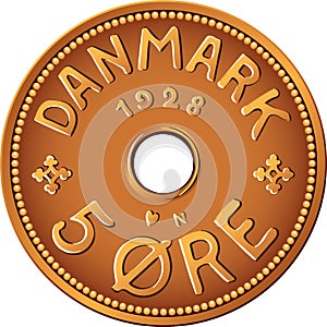 Obverse of Danish 5 ore coin