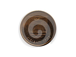 Obverse of Kiribati coin 1 cent 1992. Isolated in white background.