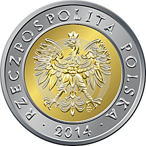 Obverse Polish Money five zloty coin photo