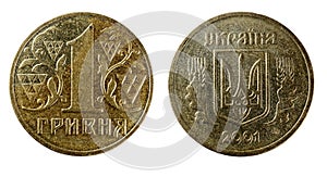 Obverse and reverse coin Ukrainian hryvnia