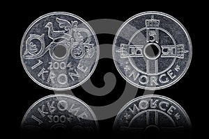 Obverse and reverse of one Norwegian krone coin