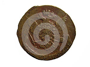 Obverse of Russian Empire coin 5 copecks 1766.