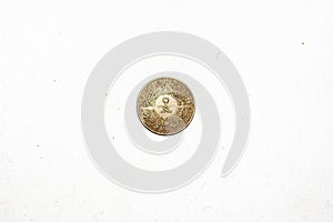 The obverse side of Saudi Arabia 1376 AH (year 1956) 4 Piasters GHIRSH (Qirsh) Coin  on white