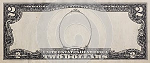 Obverse of 2 US dollar banknote with empty midle area