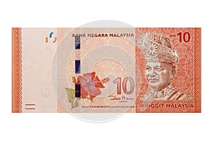 Obverse view of Malaysian 10 ringgit banknote