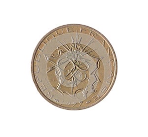 Obverse of vintage 10 Francs coin made by France 1977