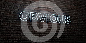 OBVIOUS -Realistic Neon Sign on Brick Wall background - 3D rendered royalty free stock image