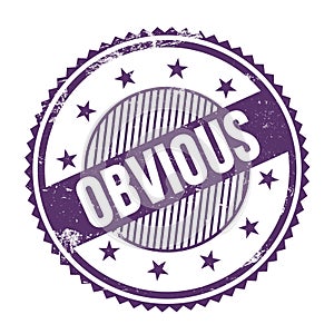 OBVIOUS text written on purple indigo grungy round stamp