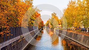 Obvodny Bypass channel in Kronstadt at Kotlin island, Russia. Saint-Petersburg, architecture