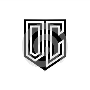 OC Logo monogram shield geometric white line inside black shield color design photo