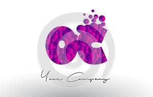 OC O C Dots Letter Logo with Purple Bubbles Texture. photo