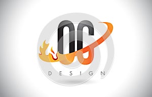 OC O C Letter Logo with Fire Flames Design and Orange Swoosh. photo