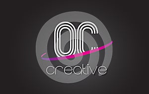 OC O C Letter Logo with Lines Design And Purple Swoosh. photo