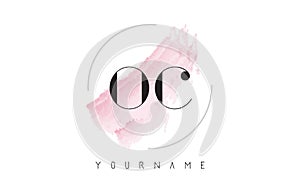 OC O C Watercolor Letter Logo Design with Circular Brush Pattern photo