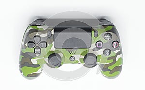 Ocala, Florida November 2023 Video game remote controller game pad isolated on a light white background. green camouflage color