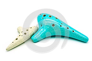 Ocarina blue and white isolated