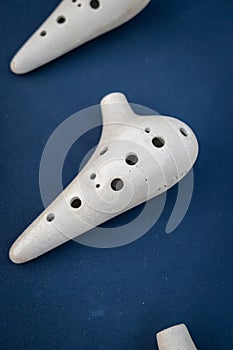 Ocarina on display, a traditional wind musical instrument