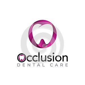 Occlusion dental care logo, modern style dentistry office with negative space tooth vector