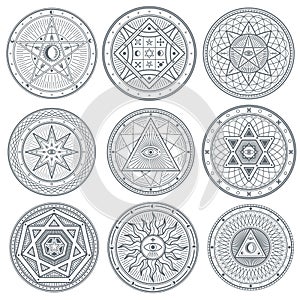 Occult, mystic, spiritual, esoteric vector symbols