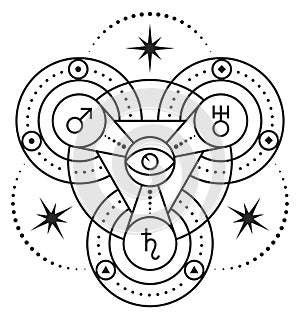 Occult symbol with astrological signs. Ritual magic icon