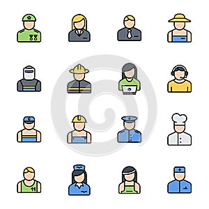 occupation line color filled icons isolated