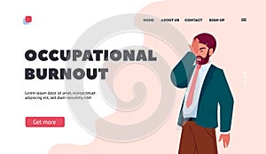 Occupational Burnout Landing Page Template. Adult Man Shocked or Confused Emotion. Astonished Male Character