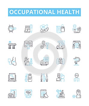 Occupational health vector line icons set. Occupational, Health, Safety, Risk, Hazards, Injury, Illness illustration