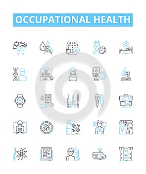 Occupational health vector line icons set. Occupational, Health, Safety, Risk, Hazards, Injury, Illness illustration