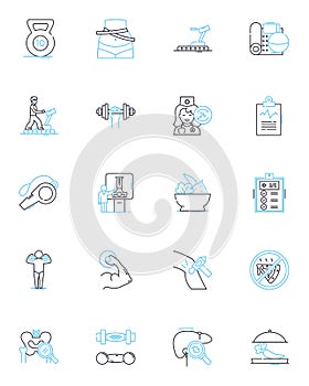 Occupational therapy linear icons set. Rehabilitation, Independence, Health, Wellness, Function, Mobility, Assistance