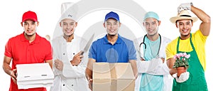 Occupations occupation education training profession doctor cook group of young people latin man job isolated on white