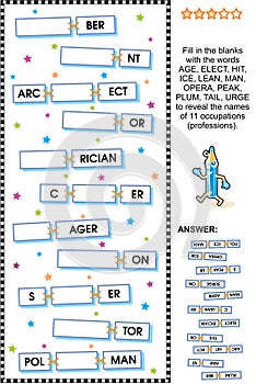 Occupations (professions) themed word puzzle