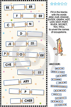 Occupations (professions) themed word puzzle