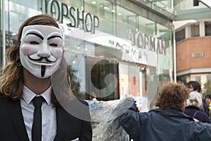 Occupy Exeter activist wearing Guy Fawkes mask