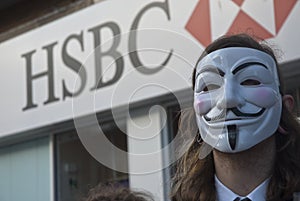 Occupy Exeter activist wearing Guy Fawkes mask