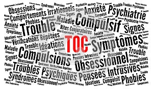 OCD obsessive–compulsive disorder cloud called TOC trouble obsessionnel compulsif in French language