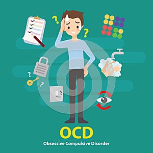 OCD Obsessive Compulsive Disorder Mental Illness Signs and Symptoms Infographic Vector Illustration