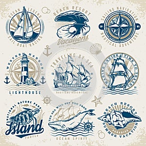 Ocean adventure set logotypes colorful