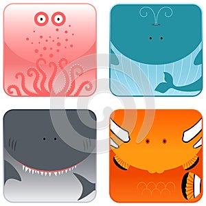 Ocean animals icon set