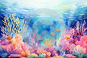 Ocean background nature tropical illustration water sea fish coral underwater reef cartoon blue