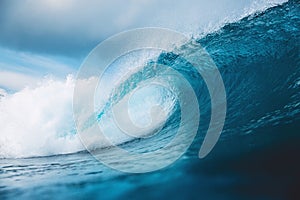 Ocean barrel wave in ocean. Breaking wave for surfing in Bali