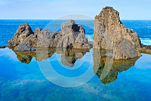 Ocean bathes lava pools Madeira