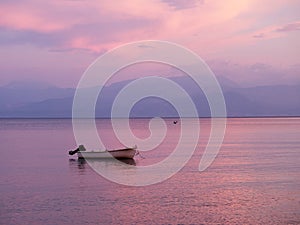 Ocean Bay in Pink Dusk Light, Greece