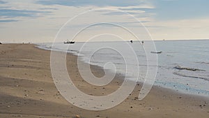 Ocean beach sunrise. Textured sunrise at sea. Sea and Beach