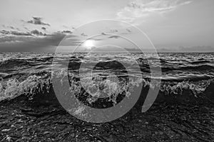 Ocean Beach Wave Sunset Black And White